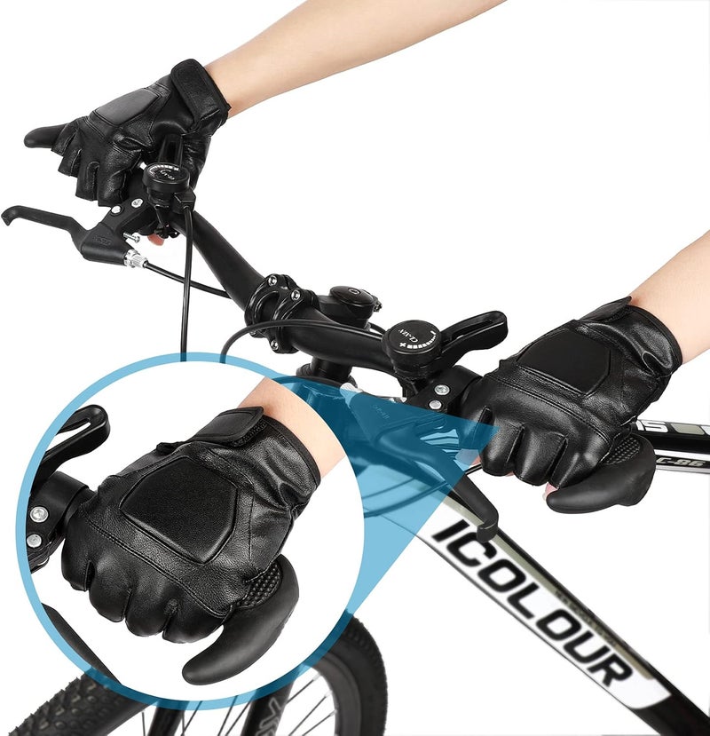 accmor Genuine Leather Cycling Fingerless Gloves, Outdoor Driving Motorcycle Sport Half Finger Glove for Men Women Teens - Image 5